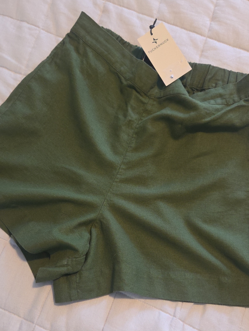 Tuckernuck Olive Green Flat-Front Linen Blend Shorts NEW